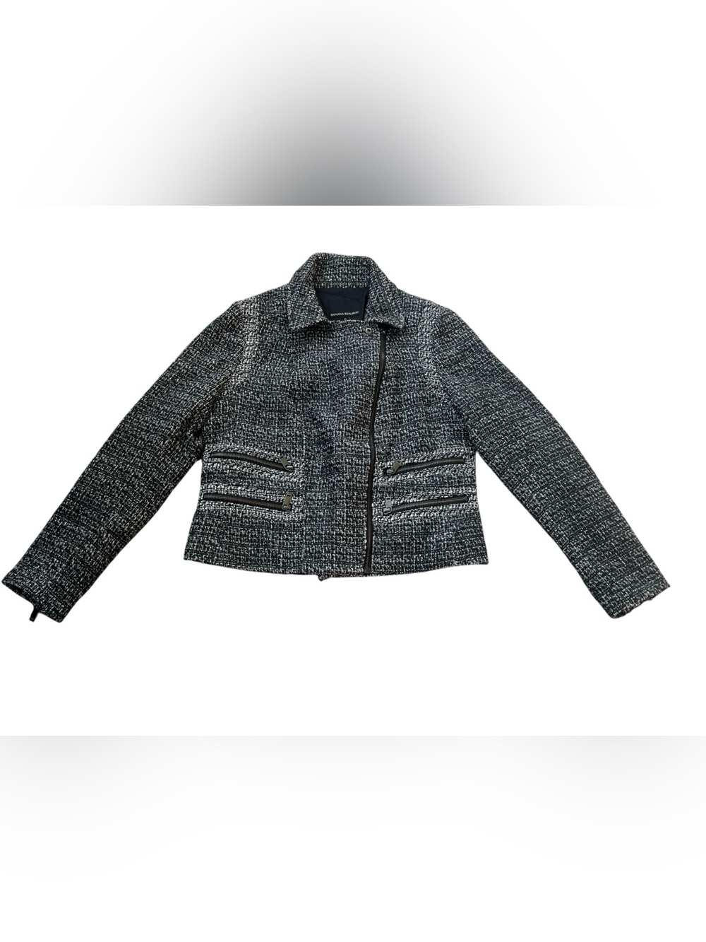 Banana Republic Black & White Tweed Moto-Style Zip Jacket
